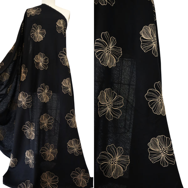 'Emery' ~ Black Embroidered Linen Viscose *Last Piece 3.4m